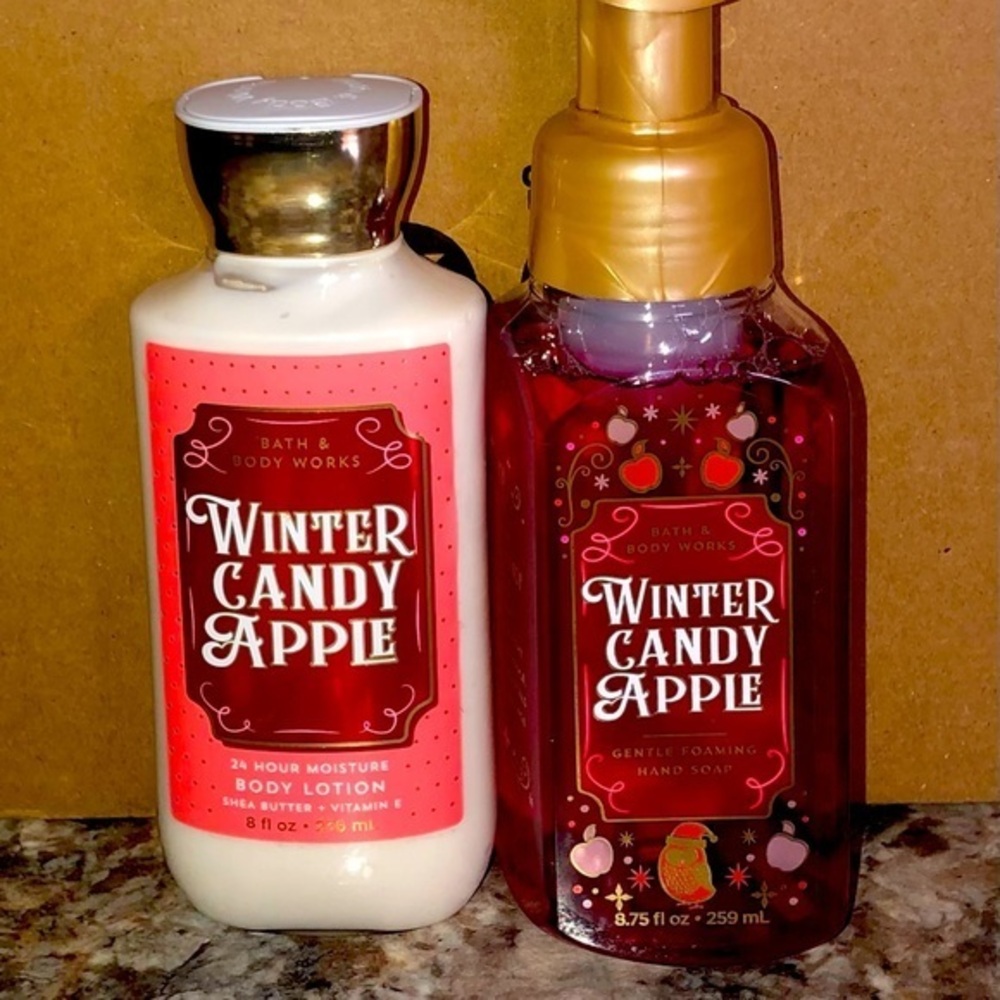 2 pc Set lot Brand new Bath & Body Works Soap Christmas lotion candy apple